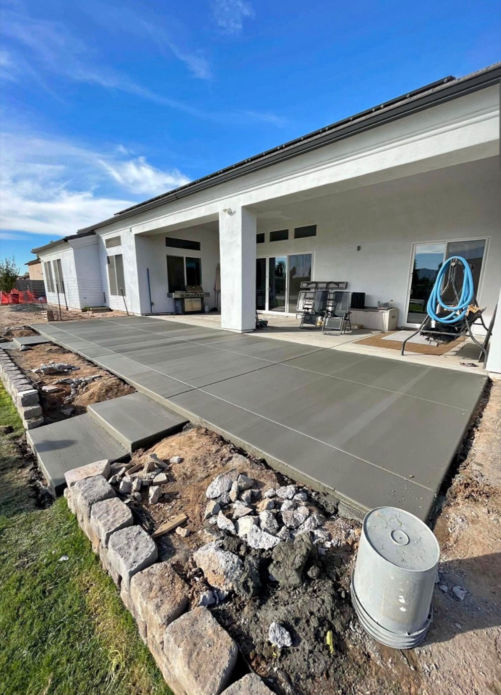 Fresh concrete patio after pressure washing
