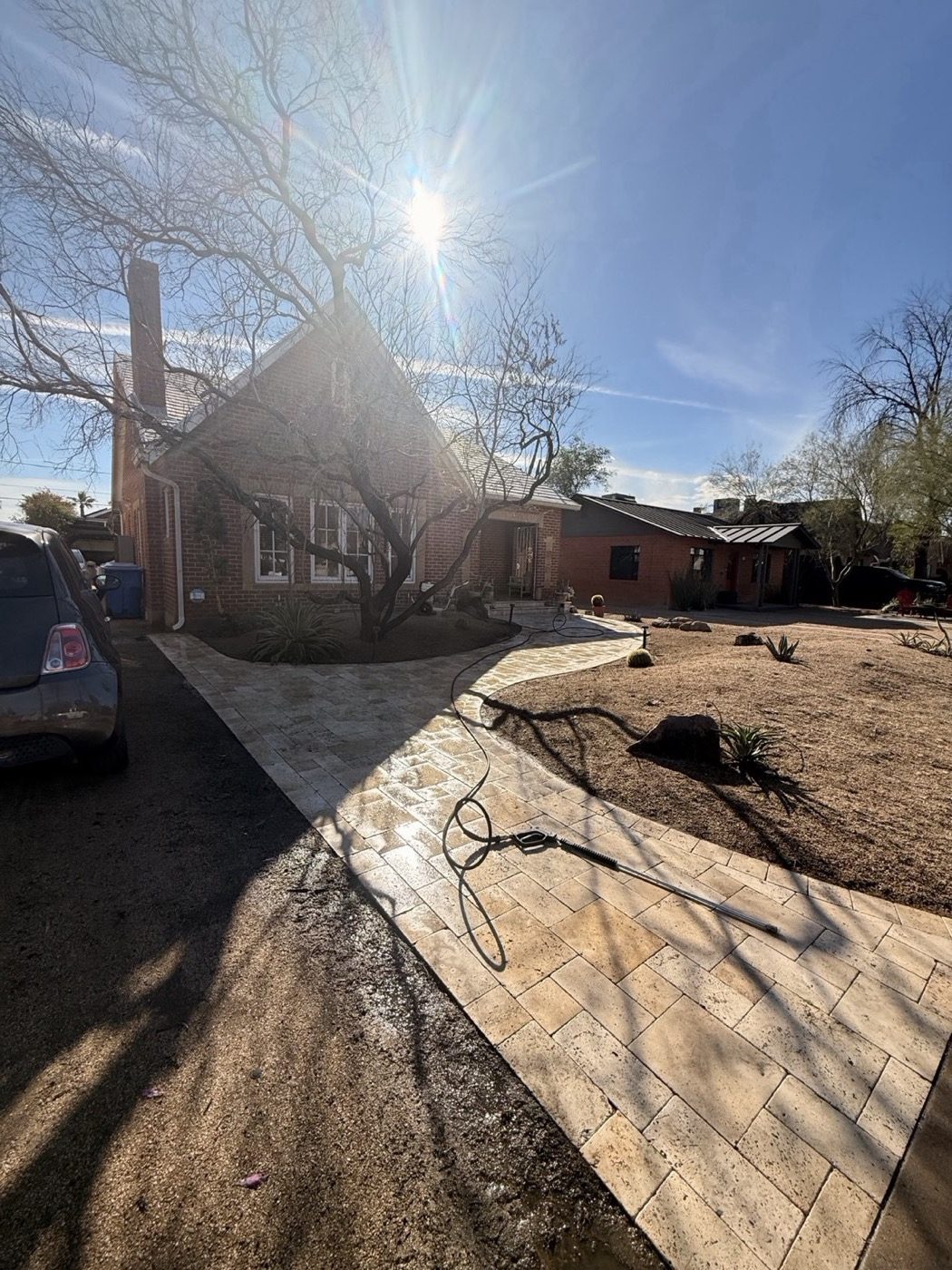 Travertine driveway on a Desert Mountain-style estate